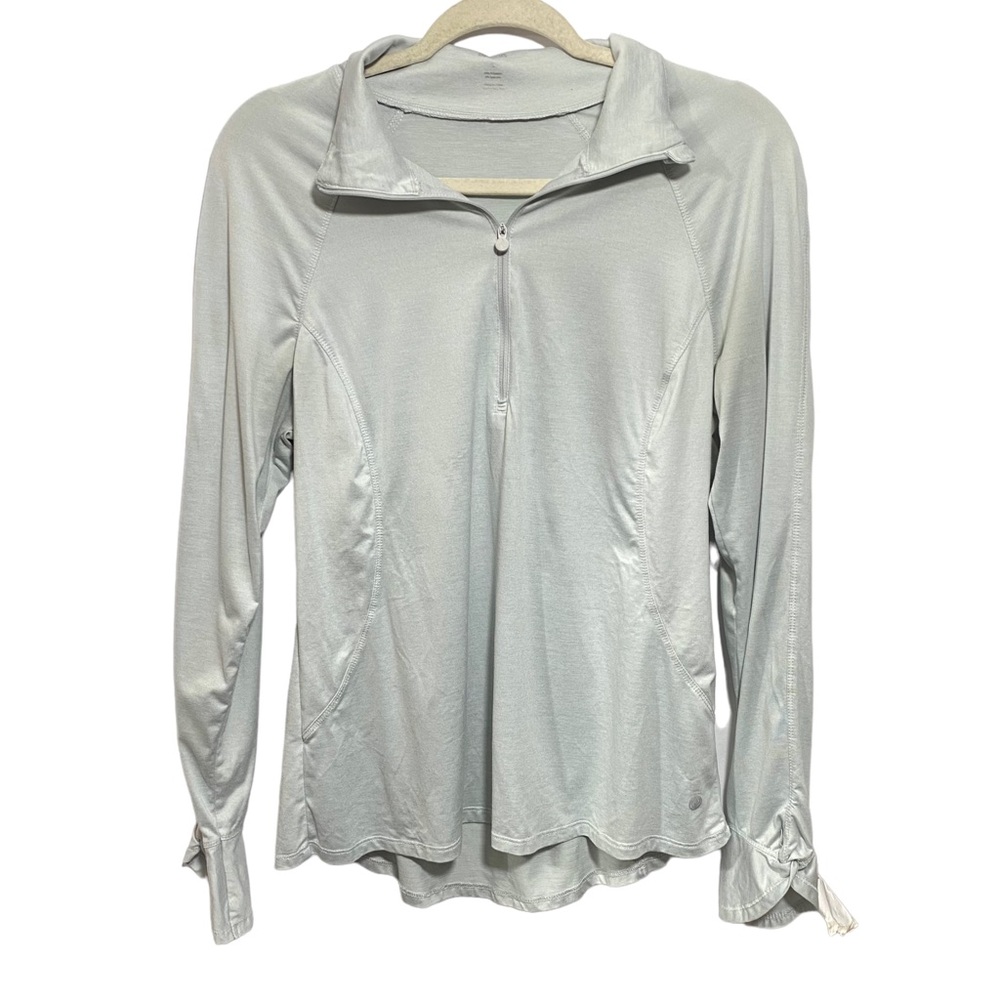 Apana Women Sz L Running Shirt Long Sleeve Gray Winter Workout Activewear Gym